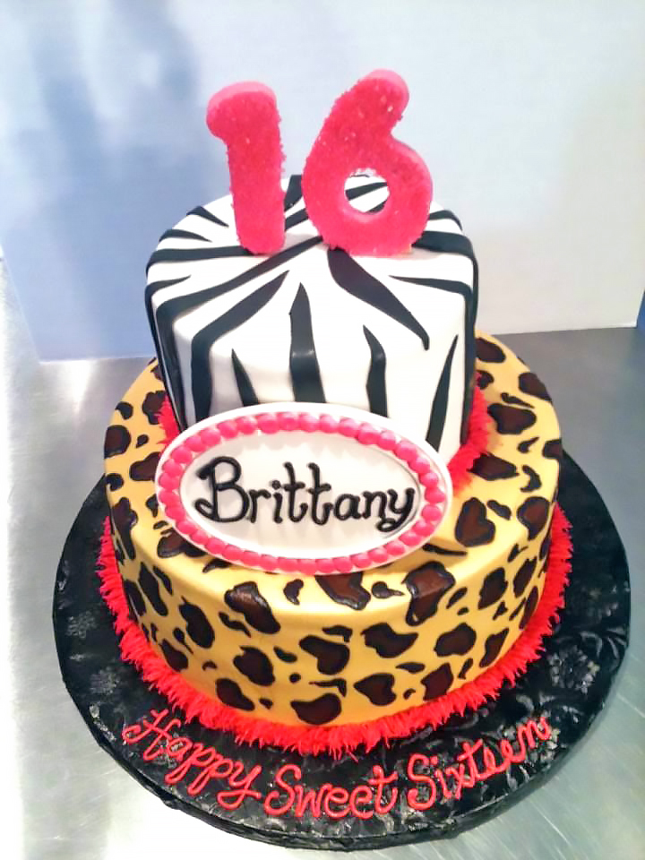 16th Birthday, 2tier, Cake, Girls, Leopard, Zebra