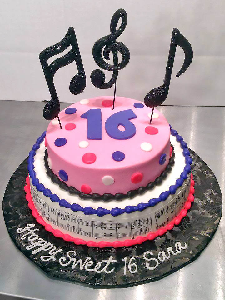 16th Birthday, 2tier, Cake, Girls, Music