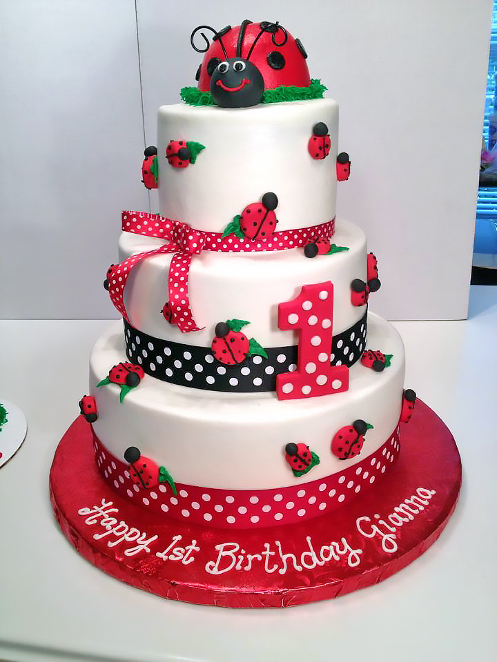 1st Birthday, 3tier, Cake, Girls, Lady Bug