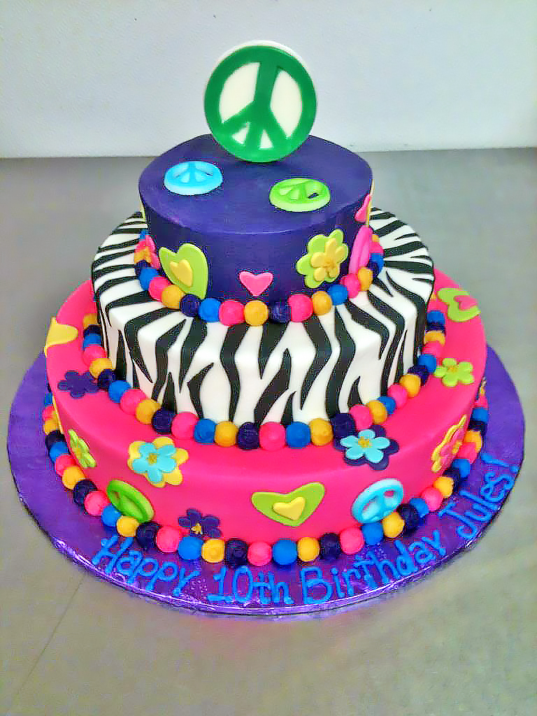 3tier, Cake, Flowers, Girls, Peace, Zebra