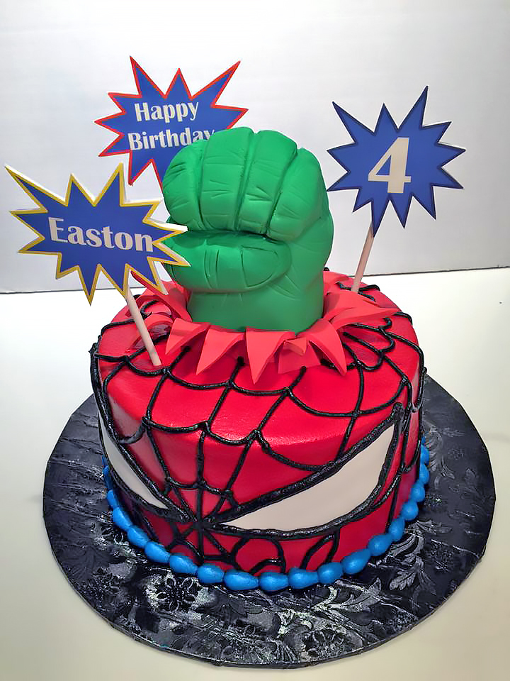 4th Birthday, Boys, Cake, Incredible Hulk, Spider, Superhero