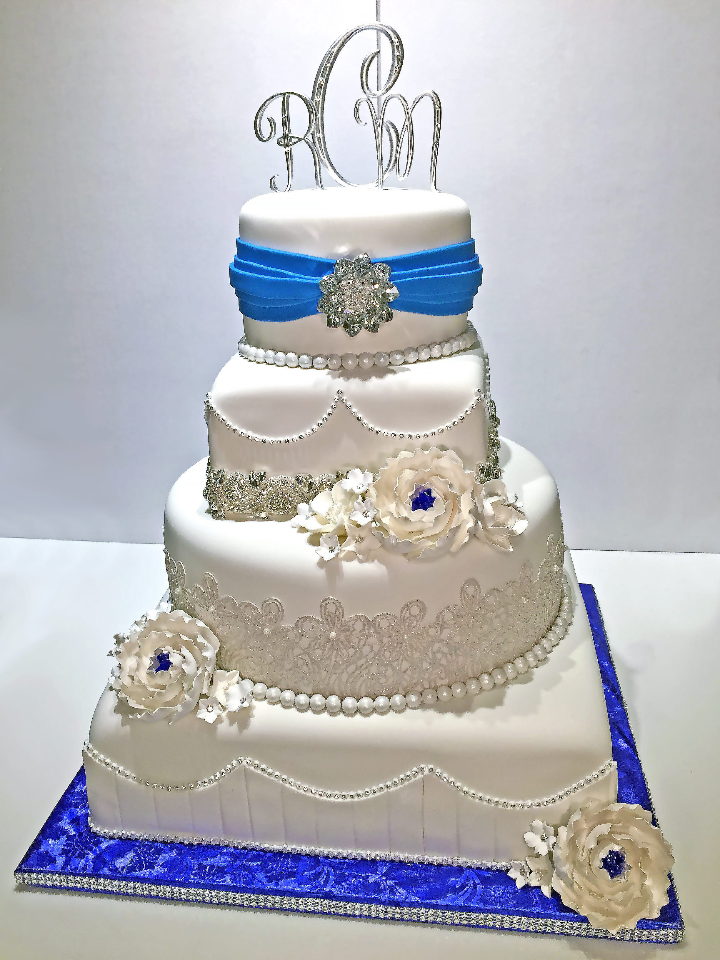 4 tier, wedding, cake, flowers